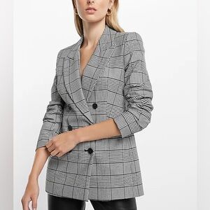 Black and White Plaid Double-Breasted Women's Jacket